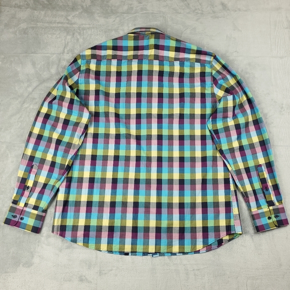 Stone Rose Shirt Mens 2XL Size 6 Button Down Colorful Gingham Plaid Geometric - Picture 2 of 12